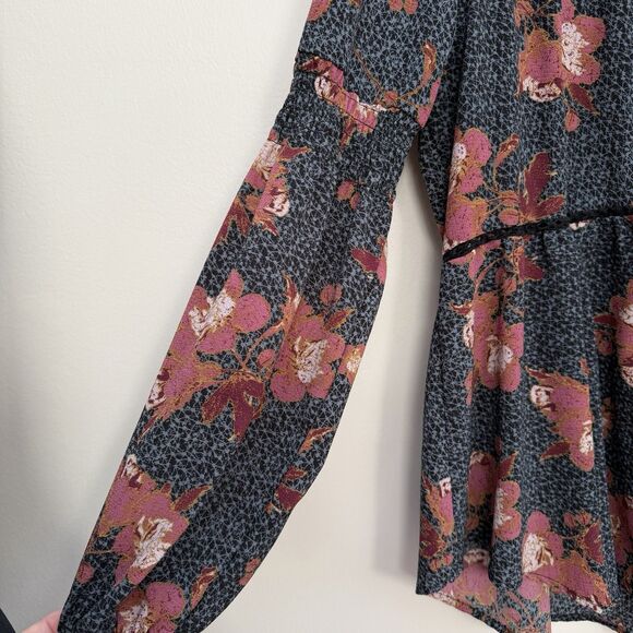 Knox Rose Floral Peasant Blouse Large Boho Tassel Tie Long Sleeve - Picture 5 of 9